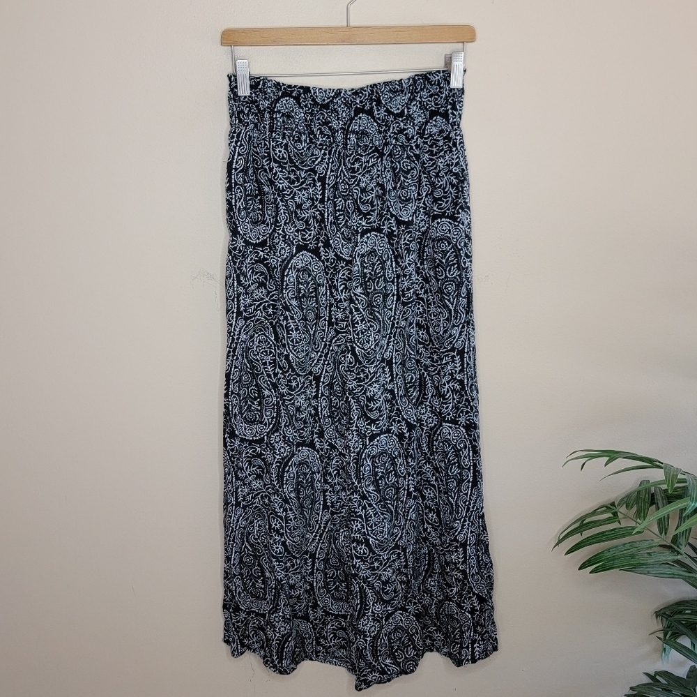 La Miel Black & White Cropped Wide Leg Pull On Waist Pants Size Medium Casual